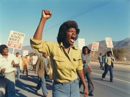 histórico de colores foto de un mujer líder un protesta ai generativo