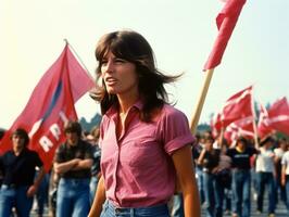 histórico de colores foto de un mujer líder un protesta ai generativo