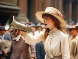 histórico de colores foto de un mujer líder un protesta ai generativo