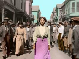 histórico de colores foto de un mujer líder un protesta ai generativo