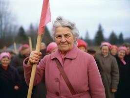 histórico de colores foto de un mujer líder un protesta ai generativo