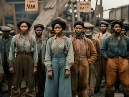 histórico de colores foto de un mujer líder un protesta ai generativo