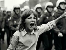 histórico de colores foto de un mujer líder un protesta ai generativo