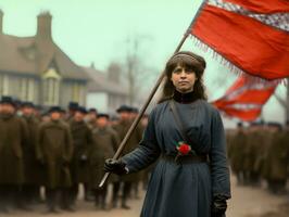 Historic colored photo of a woman leading a protest AI Generative