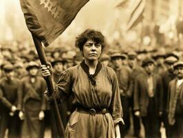 histórico de colores foto de un mujer líder un protesta ai generativo