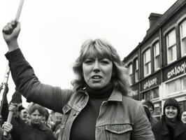 histórico de colores foto de un mujer líder un protesta ai generativo