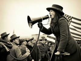 histórico de colores foto de un mujer líder un protesta ai generativo