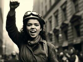 histórico de colores foto de un mujer líder un protesta ai generativo