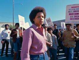 histórico de colores foto de un mujer líder un protesta ai generativo