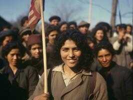 histórico de colores foto de un mujer líder un protesta ai generativo