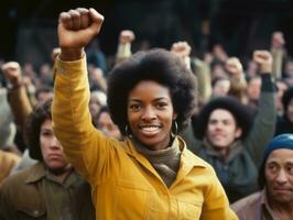 histórico de colores foto de un mujer líder un protesta ai generativo