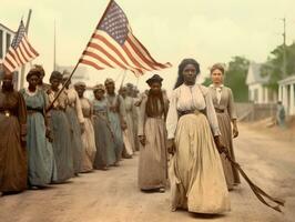 histórico de colores foto de un mujer líder un protesta ai generativo