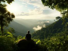 Man meditating in the bosom of nature AI Generative photo