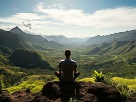 Man meditating in the bosom of nature AI Generative photo