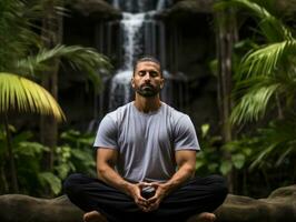 Man meditating in the bosom of nature AI Generative photo