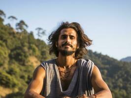 Man meditating in the bosom of nature AI Generative photo