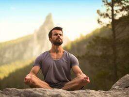 Man meditating in the bosom of nature AI Generative photo