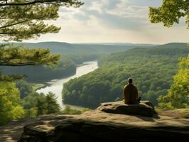 Man meditating in the bosom of nature AI Generative photo