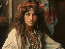 Old colored photograph of arabian woman from early 1900s AI Generative photo