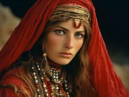 Old colored photograph of arabian woman from early 1900s AI Generative photo