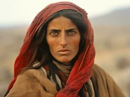 Old colored photograph of arabian woman from early 1900s AI Generative photo