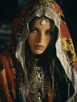 Old colored photograph of arabian woman from early 1900s AI Generative photo