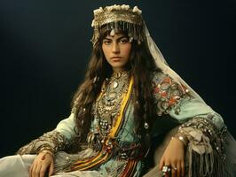 Old colored photograph of arabian woman from early 1900s AI Generative photo