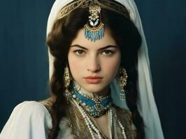 Old colored photograph of arabian woman from early 1900s AI Generative photo