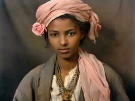 Old colored photograph of arabian woman from early 1900s AI Generative photo