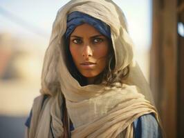 Old colored photograph of arabian woman from early 1900s AI Generative photo