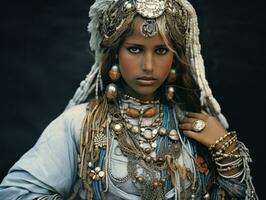 Old colored photograph of arabian woman from early 1900s AI Generative photo