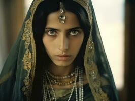 Old colored photograph of arabian woman from early 1900s AI Generative photo