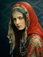 Old colored photograph of arabian woman from early 1900s AI Generative photo