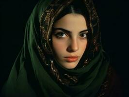 Old colored photograph of arabian woman from early 1900s AI Generative photo