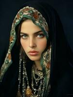 Old colored photograph of arabian woman from early 1900s AI Generative photo