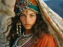antiguo de colores fotografía de árabe mujer desde temprano 1900 ai generativo foto
