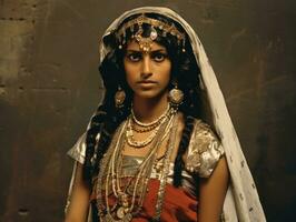 Old colored photograph of arabian woman from early 1900s AI Generative photo