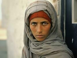 Old colored photograph of arabian woman from early 1900s AI Generative photo