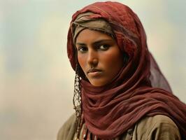 Old colored photograph of arabian woman from early 1900s AI Generative photo