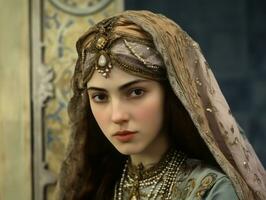 Old colored photograph of arabian woman from early 1900s AI Generative photo