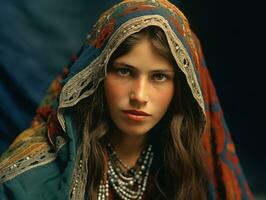 Old colored photograph of arabian woman from early 1900s AI Generative photo