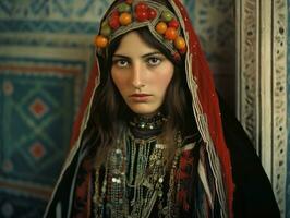 Old colored photograph of arabian woman from early 1900s AI Generative photo