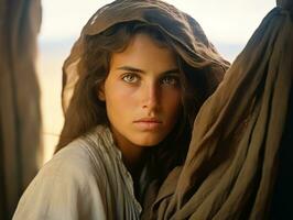Old colored photograph of arabian woman from early 1900s AI Generative photo