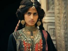 Old colored photograph of arabian woman from early 1900s AI Generative photo