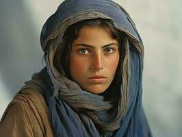 Old colored photograph of arabian woman from early 1900s AI Generative photo