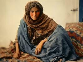 Old colored photograph of arabian woman from early 1900s AI Generative photo