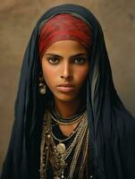 Old colored photograph of arabian woman from early 1900s AI Generative photo