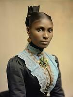 Old colored photograph of a black woman from the early 1900s AI Generative photo