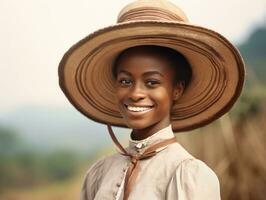 Old colored photograph of a black woman from the early 1900s AI Generative photo