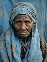 antiguo de colores fotografía de un negro mujer desde el temprano 1900 ai generativo foto